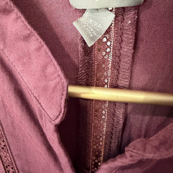 J Jill Burgundy Cotton Stretch Button Up Long Sleeve Career Casual Top Sz XS EUC - Picture 5 of 9